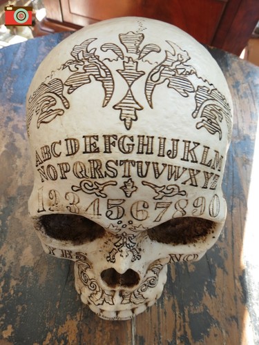 SKULL SKELETON ORNAMENT "SPIRITS" OUIJA SPIRIT BOARD SYMBOLS. Gothic Nemesis NEW - Picture 3 of 8