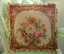 16" Elegant Beautiful Flower Art Classic French Swirls Needlepoint Throw Pillow