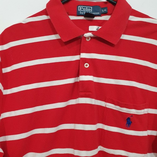Polo Ralph Lauren Red White Stripes Mens Polo Shirt Size Large Collared - Picture 4 of 6
