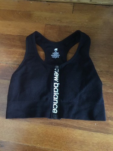 NEW BALANCE Medium Impact Sports Bra S/P Black ~ FRONT ZIP LOGO