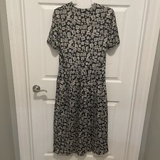 Leslie Fay Black White Geometric Shift Dress Belted Size 8 Short Sleeve