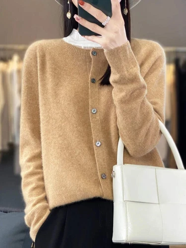 Long Sleeve 100% Merino Wool Sweaters Cashmere Cardigan Spring Autumn Women O-Ne - Picture 69 of 84