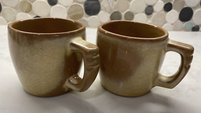 Set of 2  Frankoma Pottery Plainsman Brown Satin  Coffee Mugs SC MCM Vintage 50s