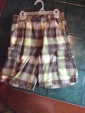 Gymboree Spring Green/Brown Plaid Cargo Shorts With Drawstring Waistband Boys 8