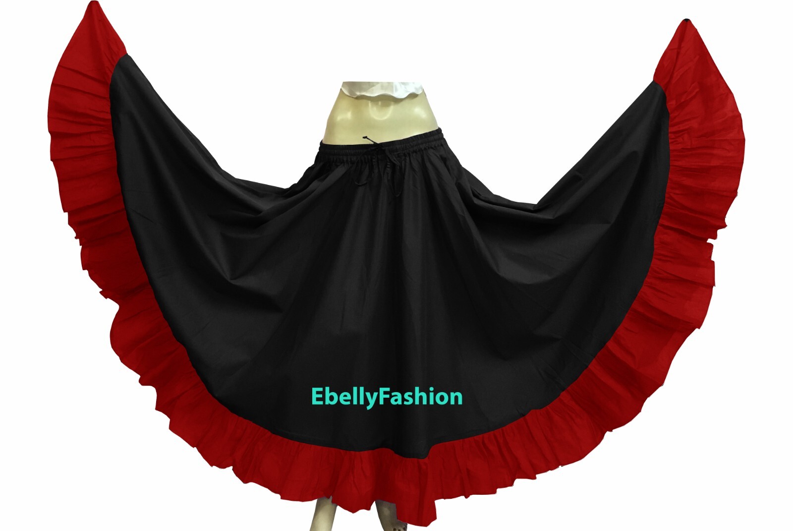 Falda flamenca gitana de algodón negro y rojo 12 yardas danza del vientre tribal boho étnico