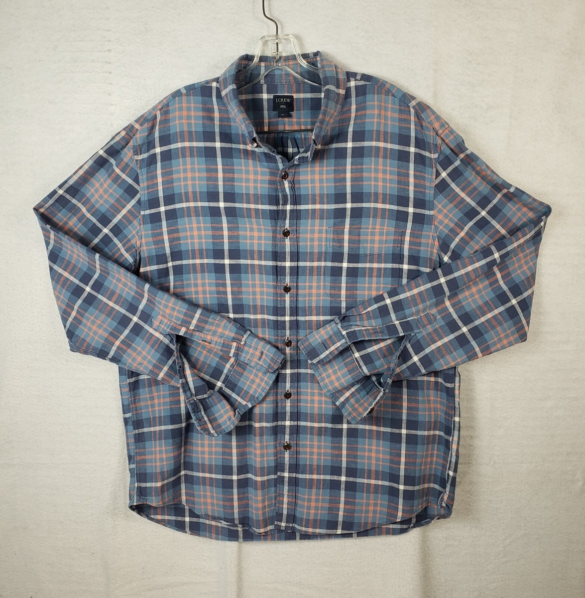 J Crew Mens Dress Shirt XL XLarge Blue Orange Plaid Long Sleeve Button Up  Cotton