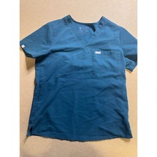 FIGS Technical Collection Scrub Top V-Neck Pocket Teal Blue Women's Size S