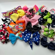 Lot of 16 Girls Hair Bows Clip On Multicolor Grossgrain Ribbon Cheer Accessories