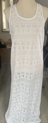 Papaya Matalan Women s White Lace Long Beach Cover Up Size Small 10-12