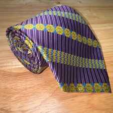 VTG Puccini Collection Mens Multi Color Diagonal Stripe Purple Blue Yellow Tie