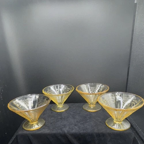 Federal Glass Madrid Amber Sherbet:Champagne Cups Depression Glass Golden Glow