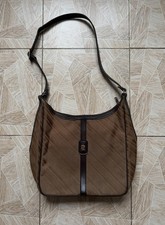 Vintage Pierre Cardin Brown Monogram Jacquard Shoulder Bag Y2K Leather Trim Opti