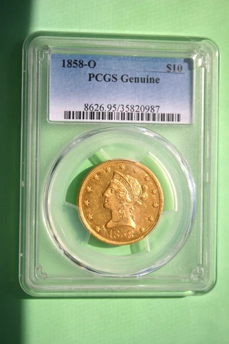 An 1858 o $10 Liberty Eagle Gold Coin.