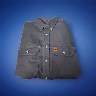 Wrangler FR Riggs Workwear Men's Large Gray Shirt Button Down Flame Resistant 