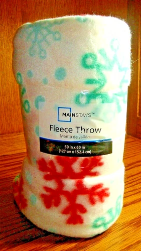 NWT Walmart MAINSTAYS Fleece Throw Blanket 50"x 60" White w/Snowflakes~Gift 605 Opens in a new window or tab