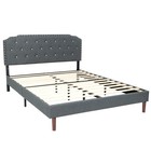 Full Upholstered Bed Frame Adjustable Diamond Button Headboard w/ Wooden Slats