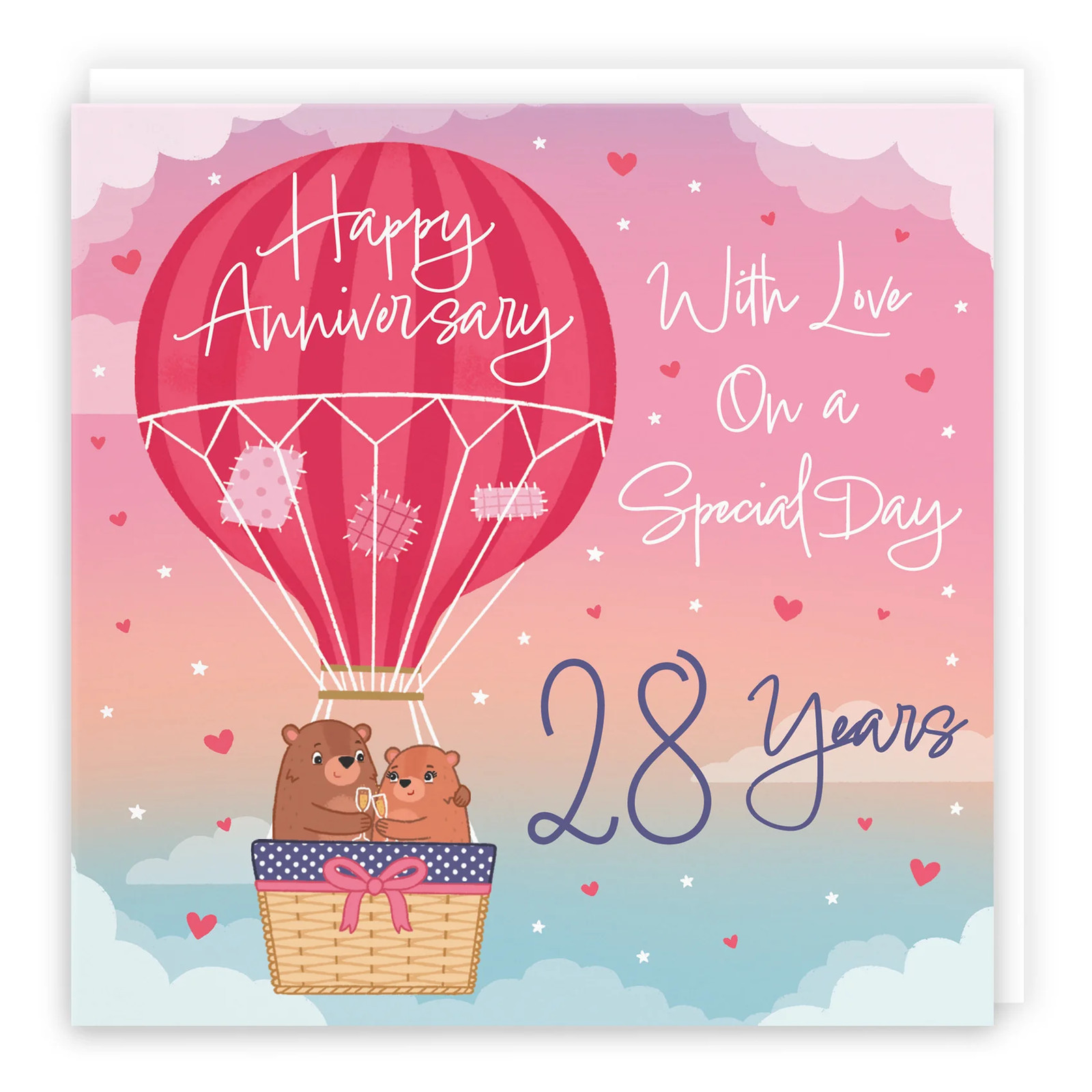 28th Hot Air Balloon Anniversary Card Cute Bears
