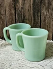 2 Vintage Fire King Anchor Hocking Jadeite D Handle Coffee Mugs / Cups