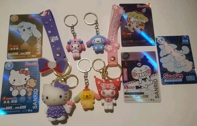 Süße Sanrio Schlüsselanhänger Hello Kitty Kuromi Pompurin My Melody + Karten 10er Set