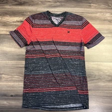 Hurley Shirt Boys Medium Striped V-neck Short Sleeve