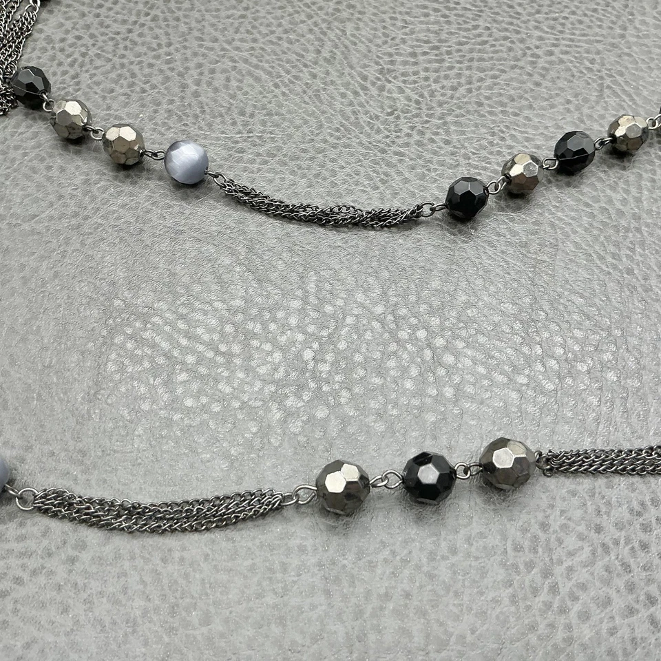 Collar Express Largo Capas Mujer Gunmetal Cadena Facetado Cuentas Estación Gris Foto 4 de 4