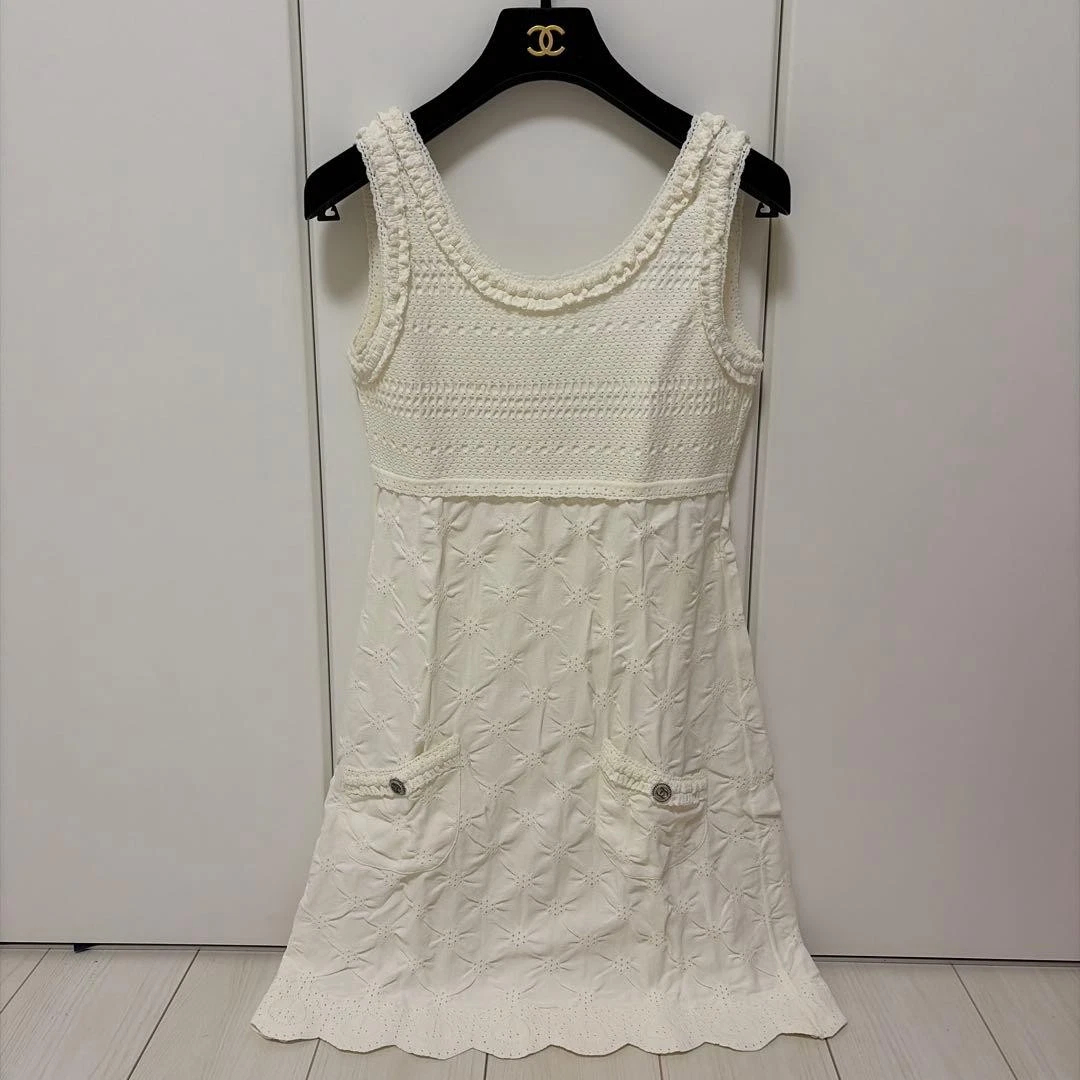 Chanel — CHANEL White Dress Size 38 Authentic Elegant Luxury Women Cleaned SR2133