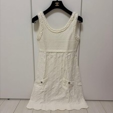 CHANEL White Dress Size 38 Authentic Elegant Luxury Women Cleaned SR2133
