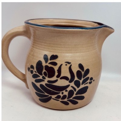 Pfaltzgraff Yorktowne Stoneware Pitcher 48 oz Blue Bird Floral Tan 550 Vintage