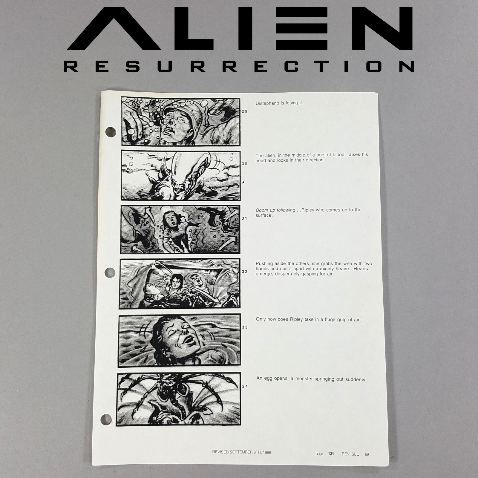Alien: Resurrection - Production Used Storyboard, Ripley, Underwater Alien