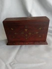 VINTAGE MAHOGANY INLAID PLAYING CARDS HOLDER BOX