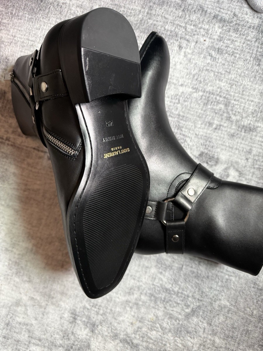 Saint Laurent Black Leather Harness Zipper Men's Ankle Boots with