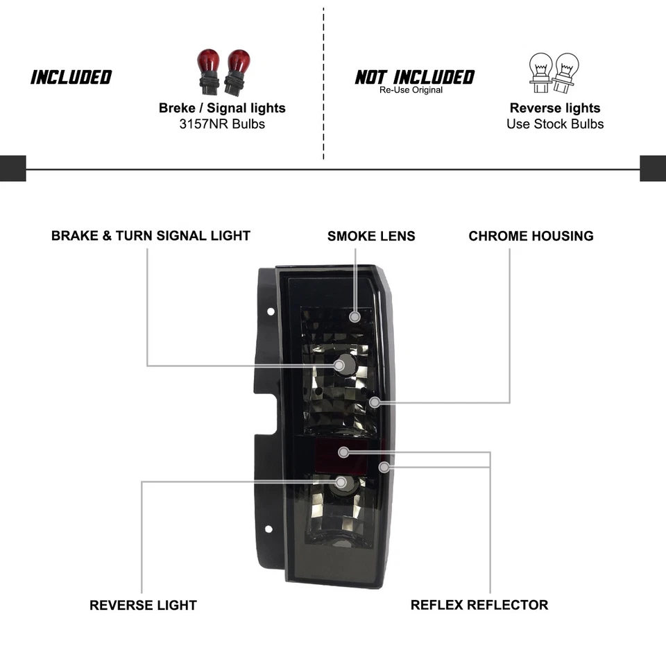 Smoke Tail Lights Fits 2005-2010 Hummer H3 Reverse Brake Lamps Left+Right 05-10 - Изображение 4 из 4