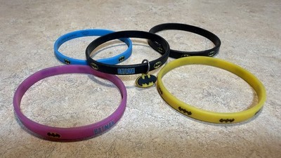 Silicone Band Bracelets, Batman wristband set of 5 with a Batman pendant