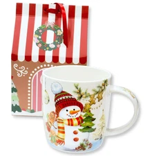 STPGOODS Snowman Bone China Mug in a Gift Box Christmas Coffee Mug 12 oz