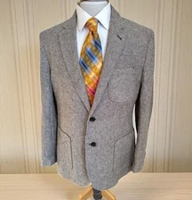 Singer + Sargent Blazer Jacket Men’s Sz Large 40R Gray Herringbone Linen Cotton