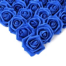 Artificial Flowers Roses Heads, 100 Pcs Faux Flowers Real Looking Blue Foam F...