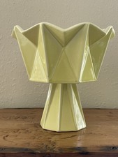 MCM RED WING POTTERY PRISMATIQUE GEOMETRIC PEDESTAL PLANTER YELLOW & WHITE 6.5