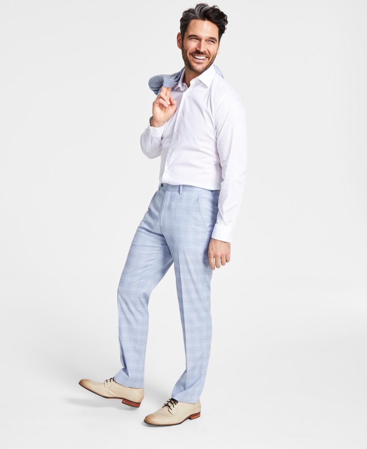 Alfani Mens Slim fit Dress Pants 32 34 Light Blue Plaid Stretch 6990₽