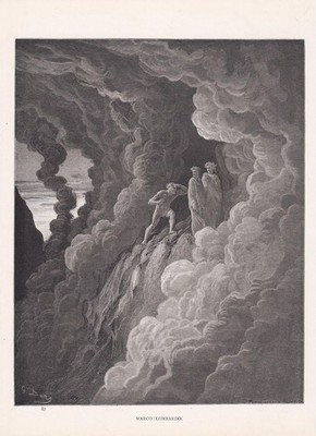 1870 GUSTAVE DORE Druck - ''Marco Lombardo'' - Dante Gravur - 8,5 x 12,8 cm