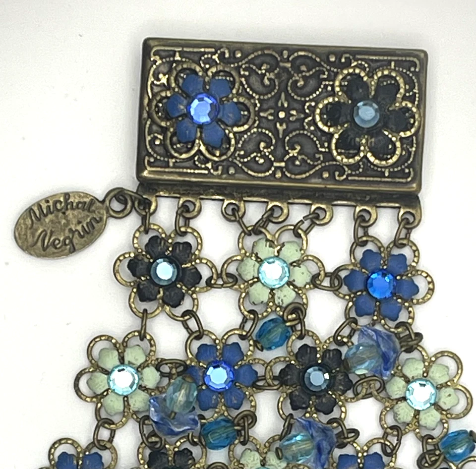Pulsera Michal Negrin Azul Floral Cristal Amplia Firmada Declaración Nueva Sin Caja Foto 3 de 4