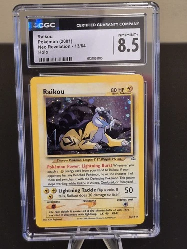 CGC 8.5 NM-MINT Raikou 2001 Neo Revelation 13/64 Holo Rare Pokemon Card Vintage