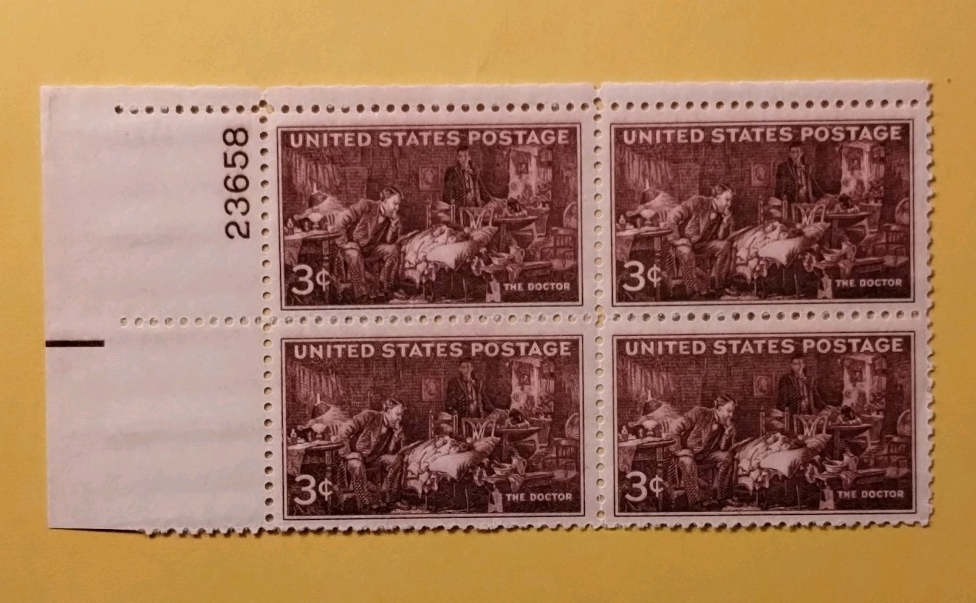 United States The Doctor 3¢ Brown Medical Plate Number Block of 4 MNH 23658