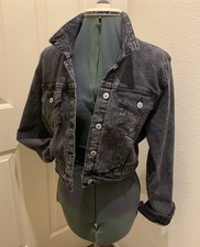 Black Denim Crop Jean Jacket --  Ashley Vintage Charm  NWT Women  s L
