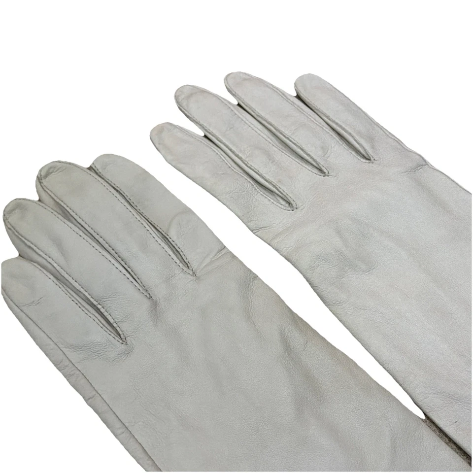 Guantes largos de cuero de becerro vintage Nordstrom medio antebrazo suaves blancos/beige talla 8,5 Foto 4 de 4
