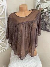 Y2K MAURICES xlarge BROWN FAIRYCORE LACE SHEER WHIMSIGOTH TOP