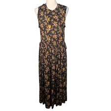 Ulla Johnson Floral Maxi Dress Womens Medium Black Yellow Rayon Boho Sleeveless