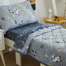 Brandream Toddler Bedding Set Boys Space Rocket Galaxy 4-Piece Cotton Bed Sheet
