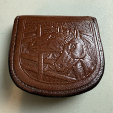 Vintage Brown Leather Western Horse Embossed Snap Closure Coin Purse Wallet