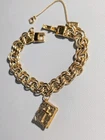 VTG Monet GoldPlated Lords Prayer Mechanical Opening Bible Charm Chain Bracelet