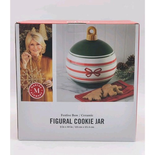 Martha Stewart Festive Bow Figural Ceramic Ornament Cookie Jar 9 in x 10 in NEW - Picture 8 of 10